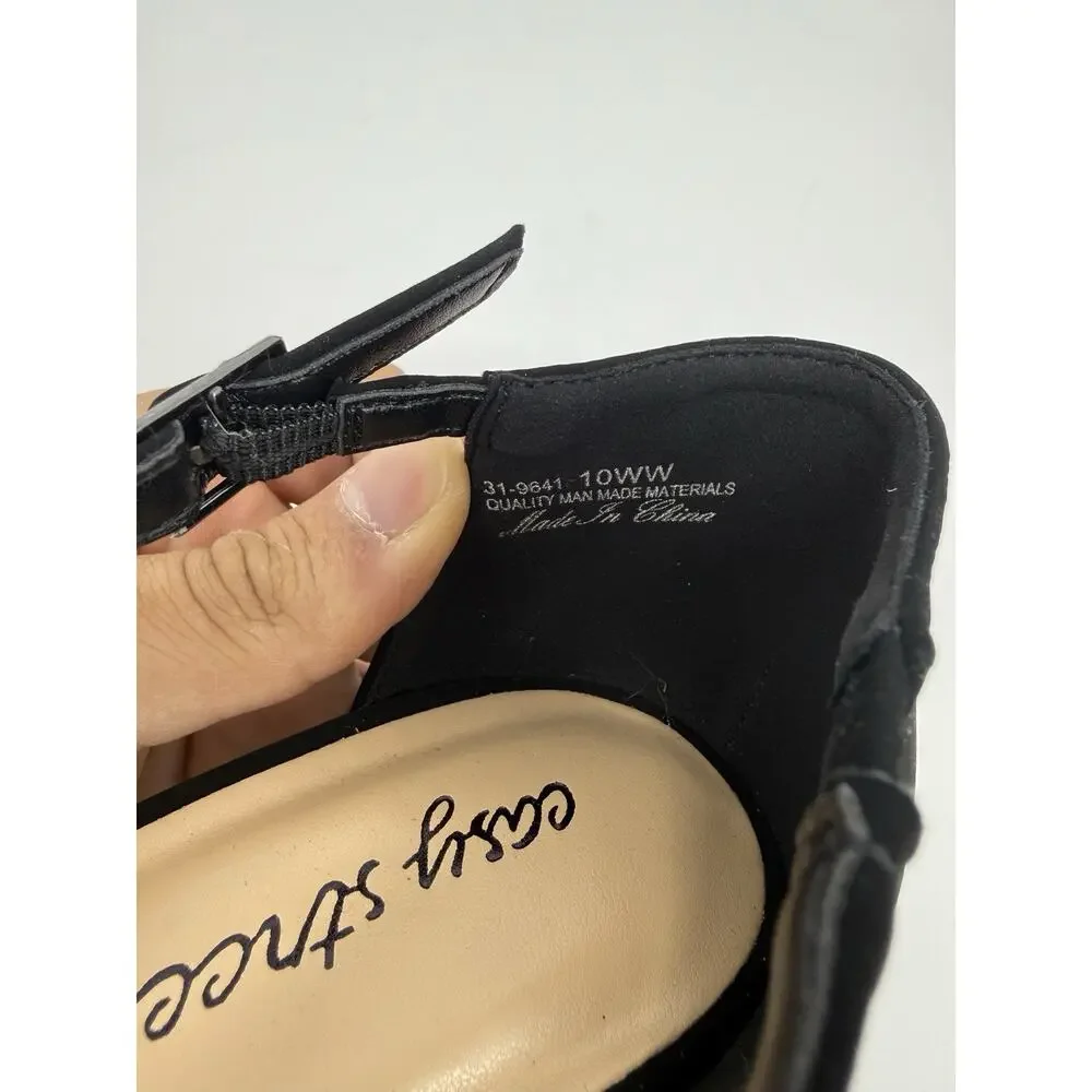 Easy Street Elegance Black Dress Heels Pumps Women’s 10 WW Strap Shoes